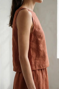 Artisans Of Humanity Rust Linen Tank Top