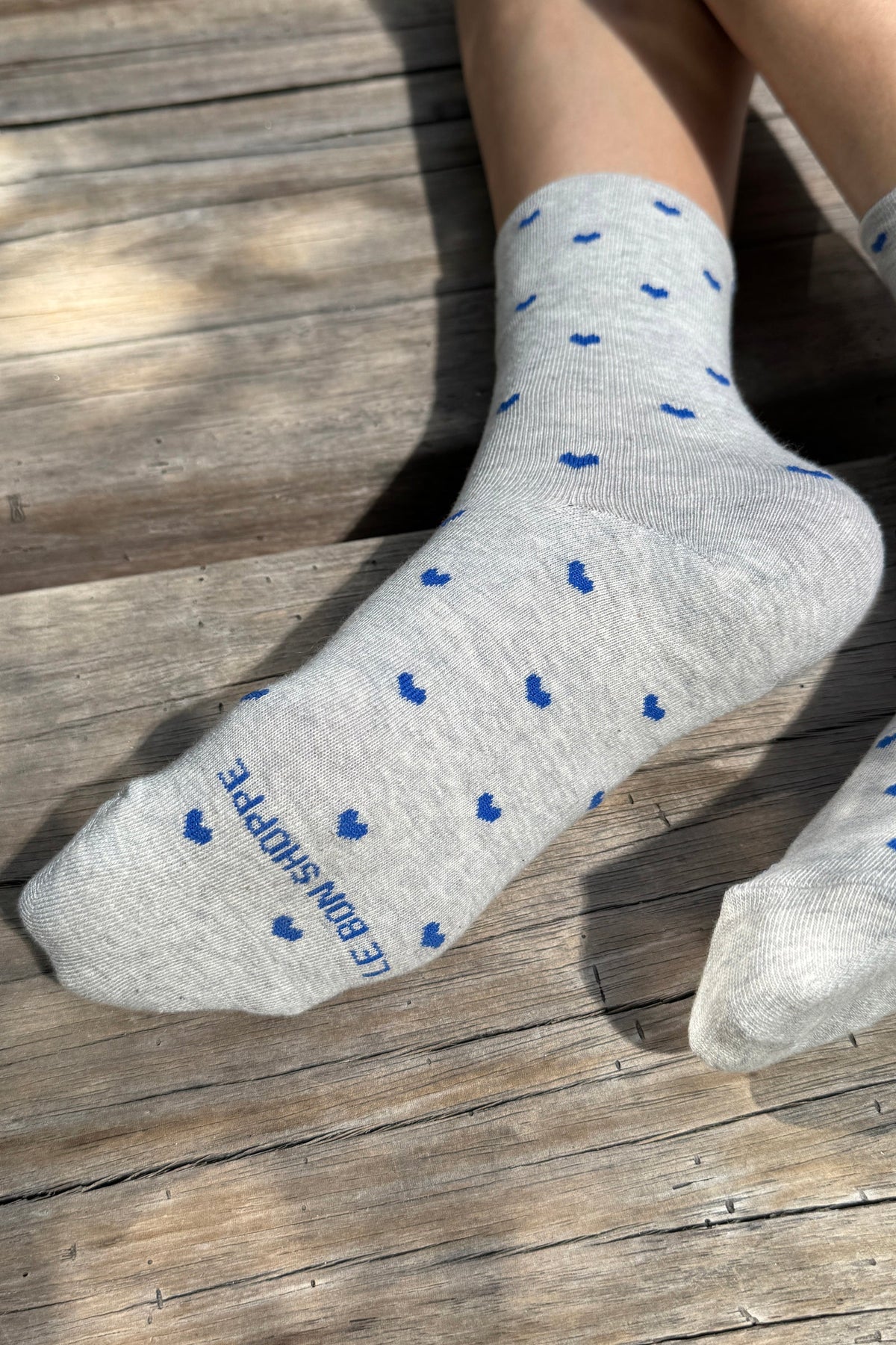 Le Bon Shoppe Melange Grey & Cobalt Heart Sneaker Socks