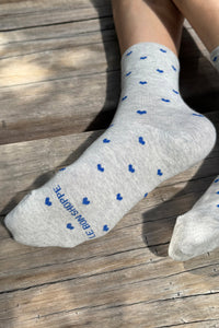 Le Bon Shoppe Melange Grey & Cobalt Heart Sneaker Socks