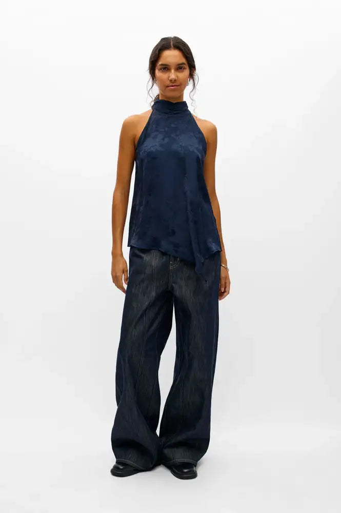 Object Luma Sky Captain Jacquard Halter Neck Top - The Mercantile London