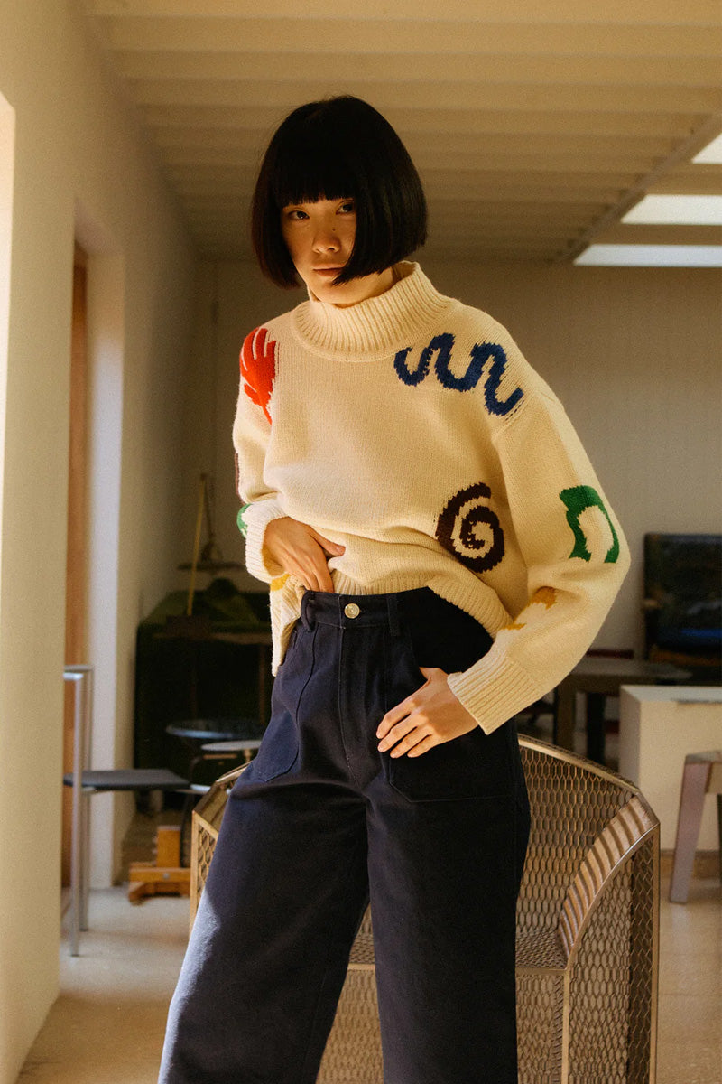 L.F. Markey Miro Intarsia Ecru Knitted Jumper