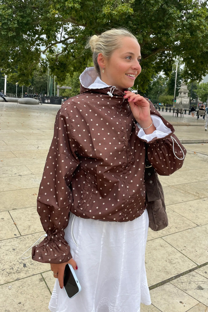 Ginny & Me Espresso Polka Dot Flared Waterproof Windbreaker - The Mercantile London