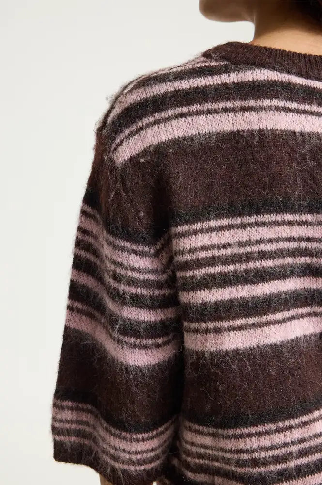 ICHI Allo Fudge And Pink Striped Knit - The Mercantile London