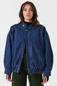 Seventy + Mochi Juno Houndstooth Denim Bomber Jacket - The Mercantile London