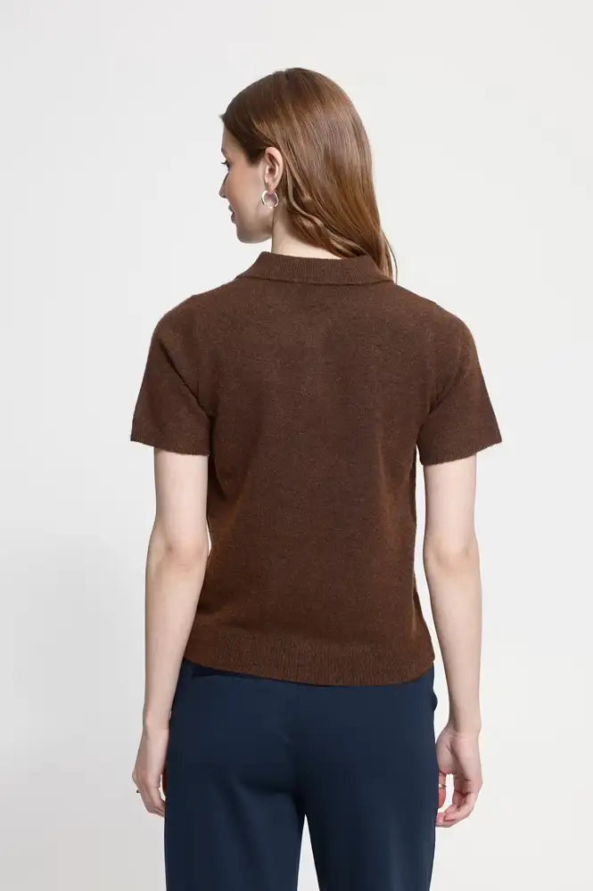 ICHI Dasila Chicory Harlequin Knitted Polo Top