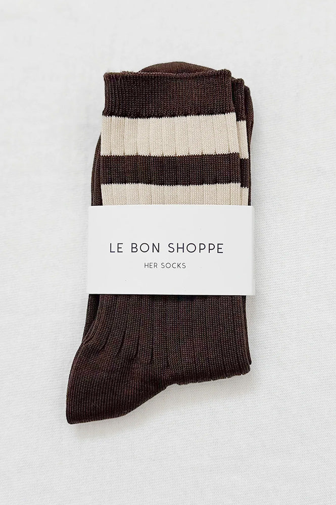 Le Bon Shoppe Her Varsity Espresso Socks - The Mercantile London
