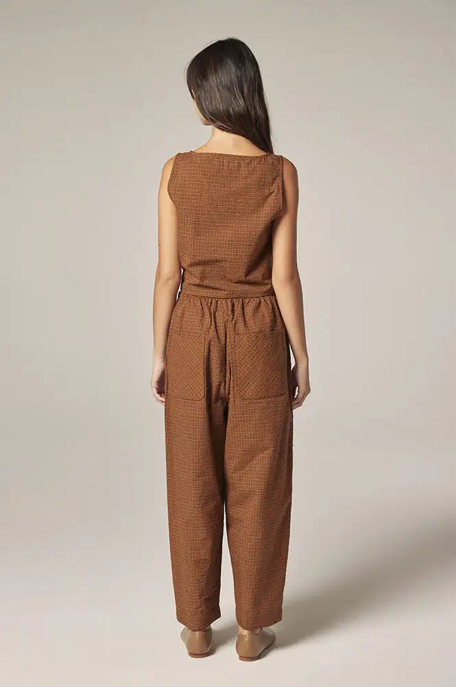 Amente Brown & Orange Checkered Drawstring Trousers - The Mercantile London