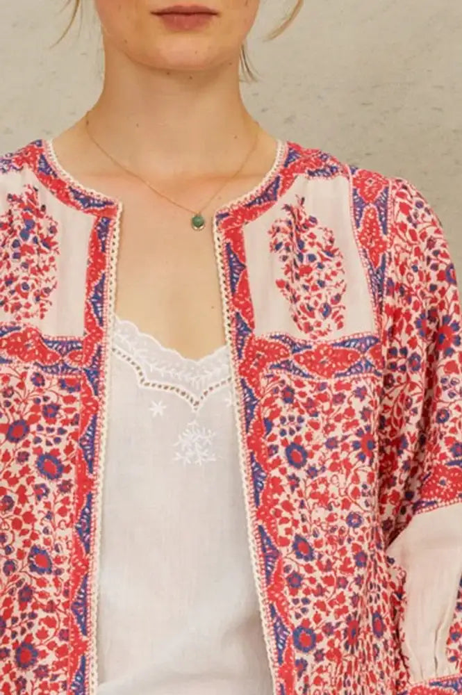 M.A.B.E Della Red And Navy Print Jacket