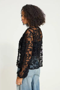 ICHi Balki Black Sheer Floral Blouse