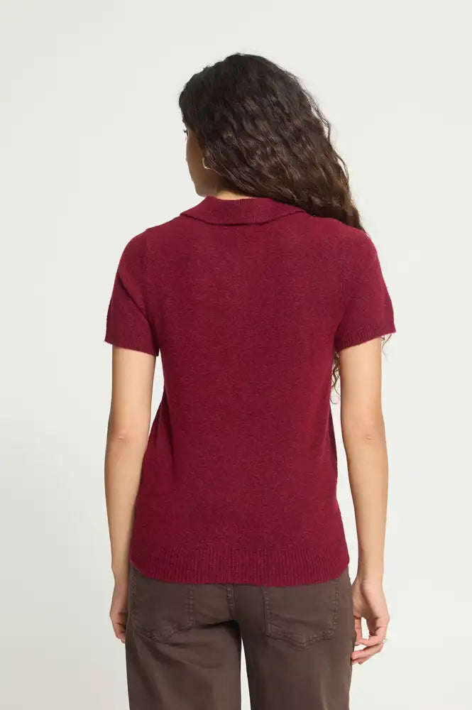 ICHI Dasila Berry Harlequin Polo Knitted Top