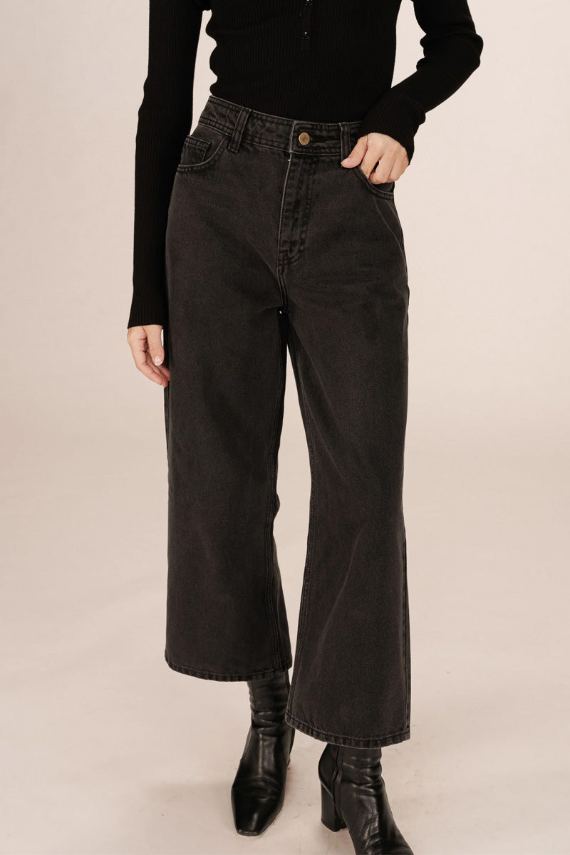 Grace & Mila Jonas Cropped Washed Balck Denim Jeans - The Mercantile London