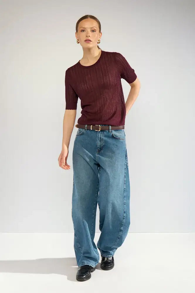 Numph Misla Fig Short Sleeve Top