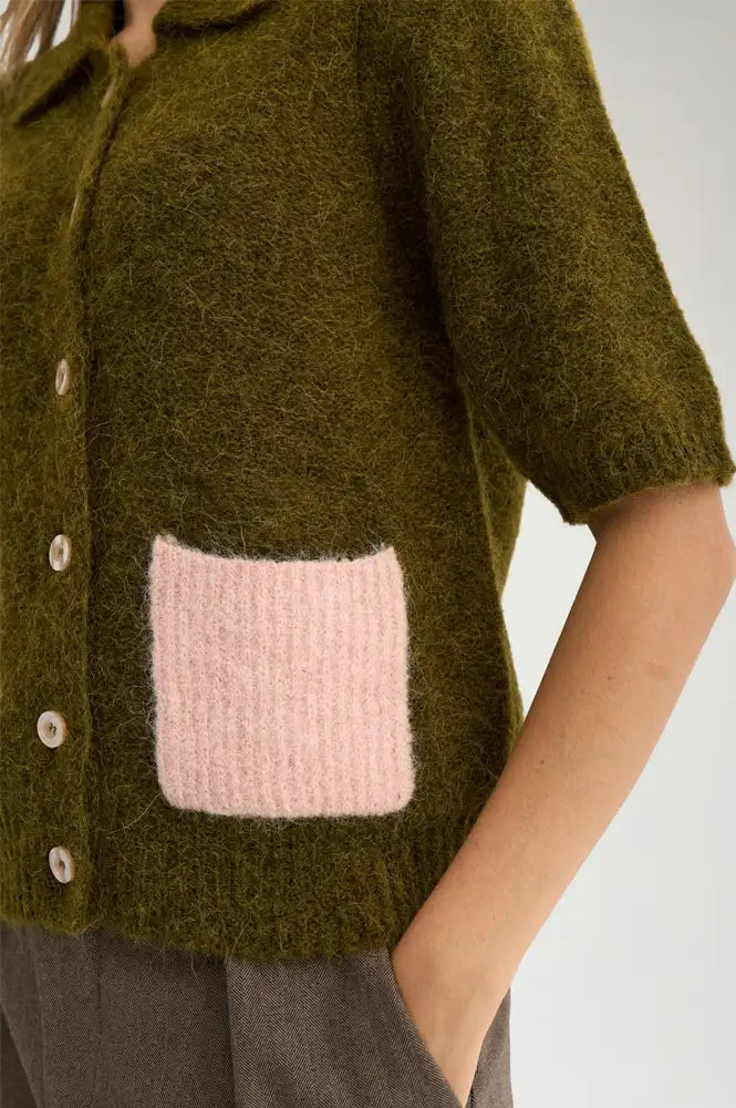 Numph Salia Fir Green Short Sleeve Cardigan