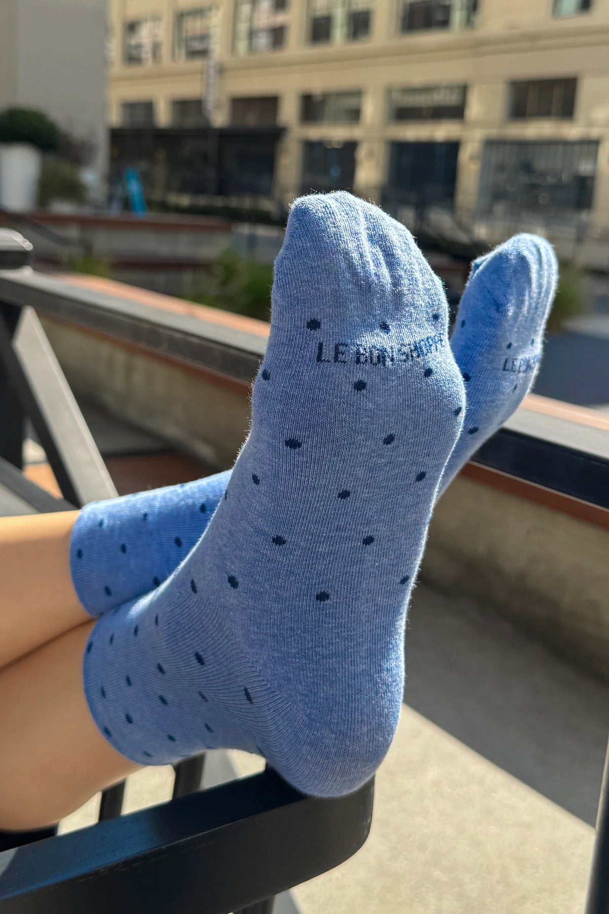 Le Bon Shoppe Patterned Blue & Navy Polka Dot Sneaker Socks