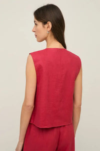 Yerse Raspberry Linen Vest Top - The Mercantile London