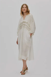 Rabens Saloner Ina Chalk Gathered Dress - The Mercantile London