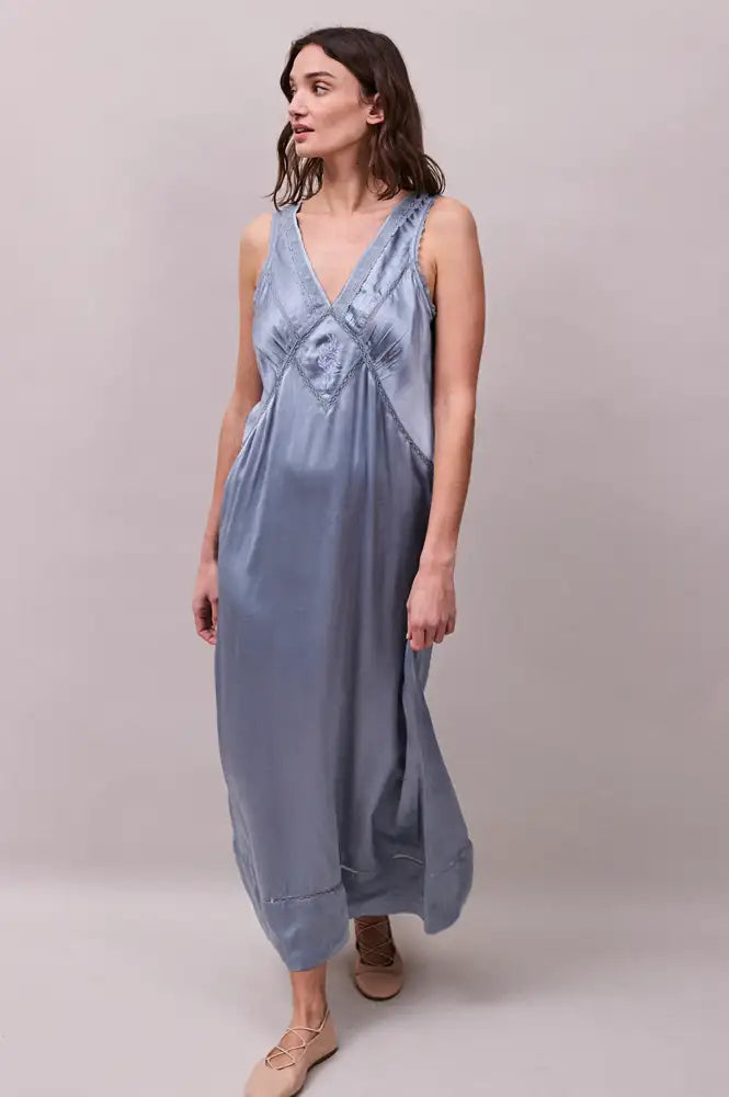 Faune Primrose Cornflower Blue Slip Dress - The Mercantile London