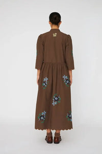 Stella Nova Embroidered Brown Loose Midi Dress