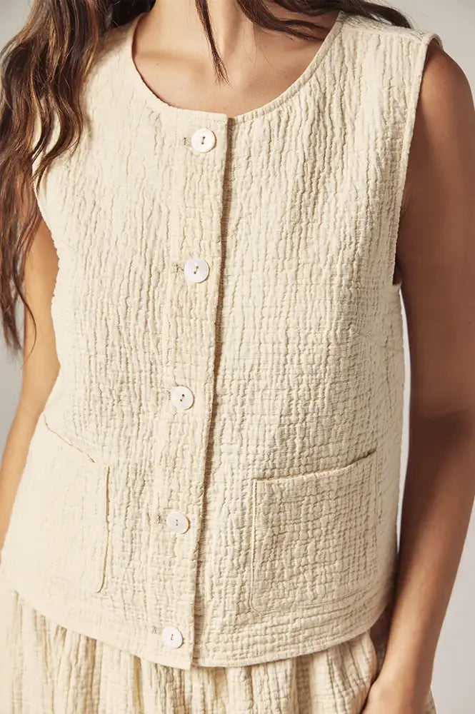Amente Cream Button Down Jacquard Top - The Mercantile London