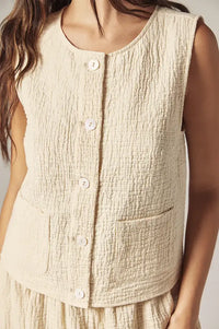 Amente Cream Button Down Jacquard Top - The Mercantile London