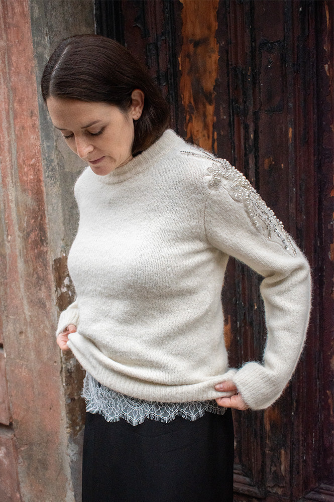 Object Salika White Sand Embellished Jumper - The Mercantile London