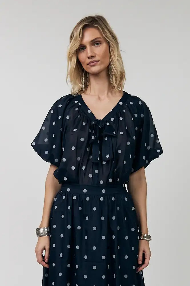 Lolly's Laundry Pine Navy Polka Dot Blouse - The Mercantile London