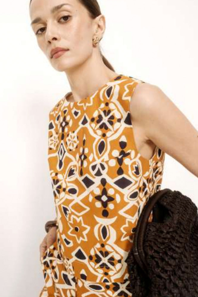 Grace & Mila Venise Cognac Printed Top - The Mercantile London