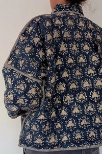 Cotton Conscious Navy Block Print Reversible Kimono Jacket