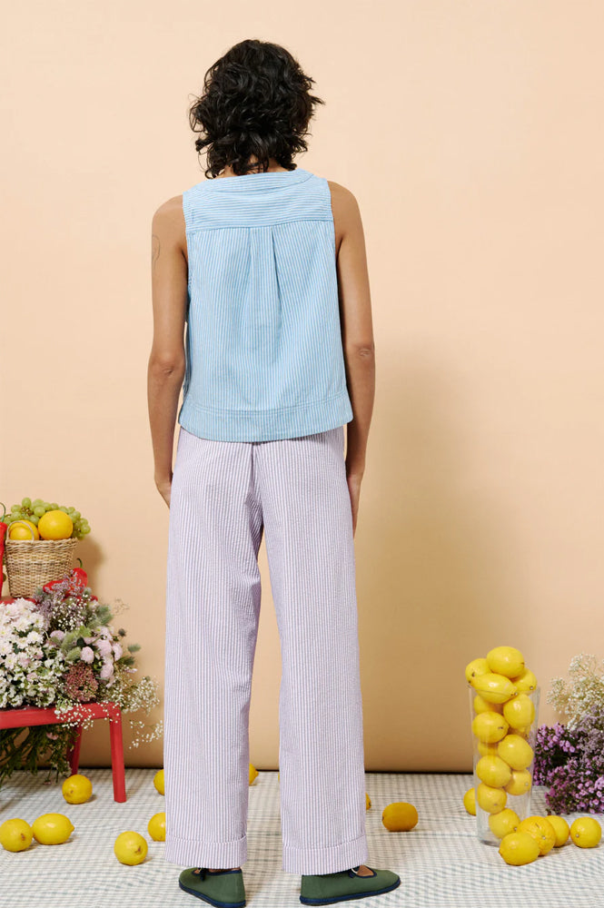 FRNCH Colza Striped Denim Sleeveless Vest - The Mercantile London