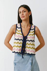 Seventy + Mochi Edie Lime Stripe Tie Vest - The Mercantile London