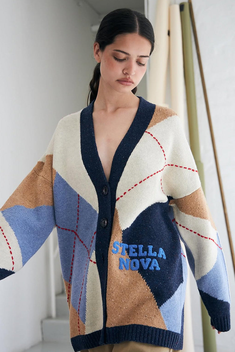 Stella Nova Blue Sea Oversized Check Cardigan - The Mercantile London