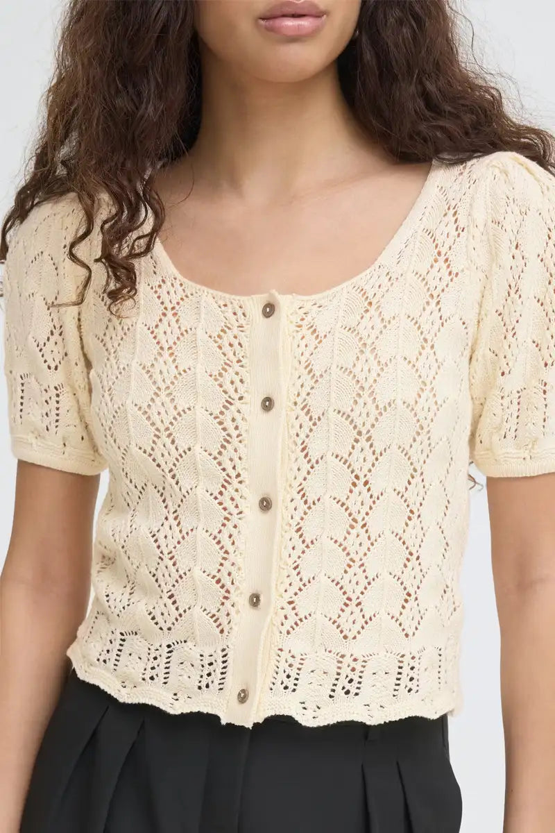 ICHI Daffie Birch Open Knit Cardigan - The Mercantile London