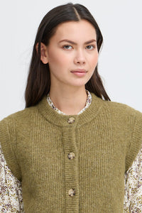 Atelier Rêve Silvi Olive Sleeveless Cardigan - The Mercantile London