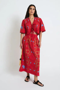 Sophie + Lucie Poppy Red Embroidered Skirt - The Mercantile London