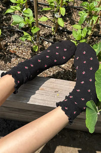 Le Bon Shoppe Black Petal Ruffle Hugger Socks
