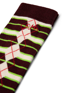 Damson Madder Burgundy Argyle Knee High Socks