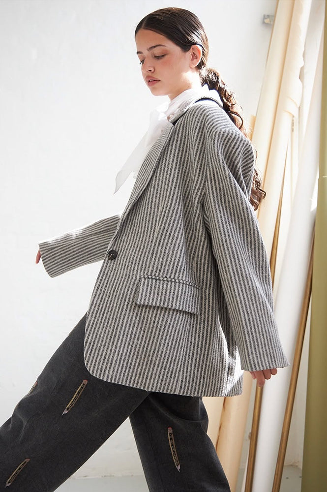 Stella Nova Striped Oversized Wool Blazer - The Mercantile London
