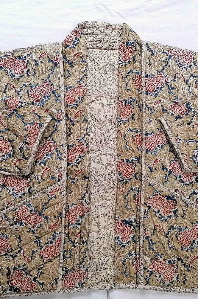 Cotton Conscious Ochre Block Print Reversible Kimono Jacket