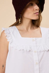 TBCo White Cotton Broderie Sleeveless Top