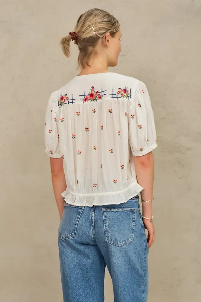 M.A.B.E Harlie Floral Ecru Blouse - The Mercantile London