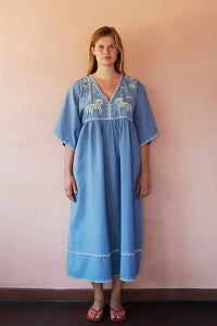 Habiba Polly Sea Blue Embroidered Dress