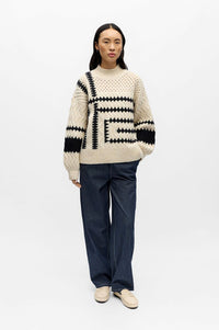 Object Petrine Sand And Black Knitted Jumper - The Mercantile London
