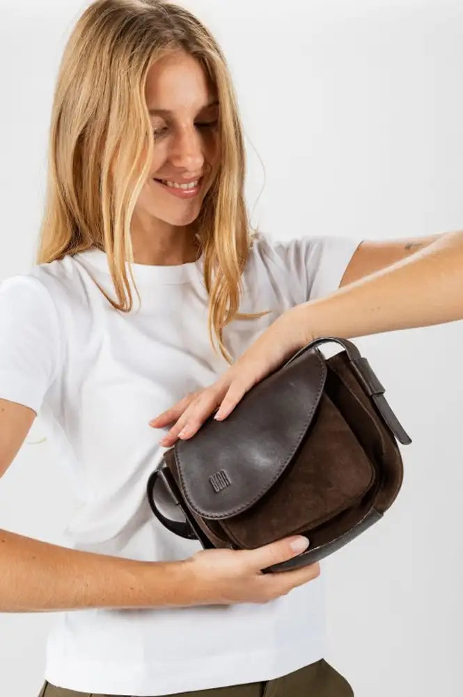Biba Blunt Brown Leather & Suede Crossbody Bag