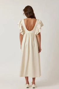 Amente Ecru Ruffle Sleeve Midi Dress