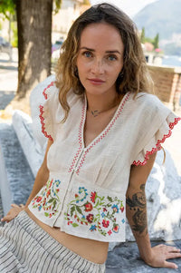 Indi & Cold Stone Cross Stitch Embroidered Top