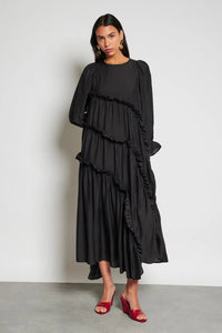 Ghospell Hestia Tiered Black Midi Dress