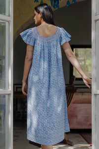 Dilli Grey Mogra Dusty Blue Nightie - The Mercantile London