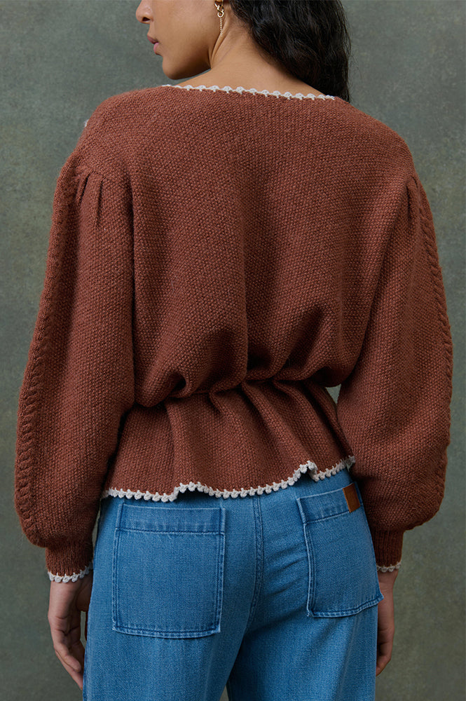 Louise Misha Sandya Embroidered Chestnut Cardigan - The Mercantile London
