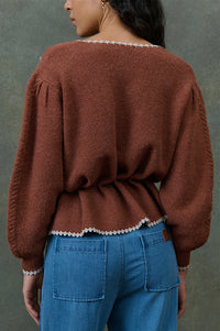 Louise Misha Sandya Embroidered Chestnut Cardigan - The Mercantile London