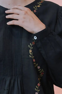Emile Et Ida Estelle Charcoal Embroidered Blouse